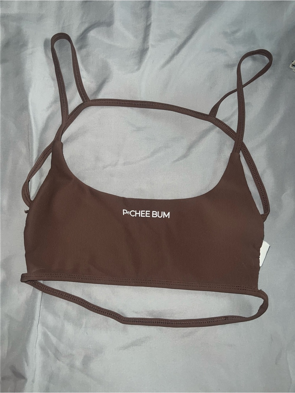 Pechee Bum Women's Brown Ribbed Strappy Crop Top